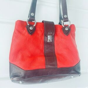 CHRISTINA ORANGE BROWN PEBBLED LEATHER SHOULDER BAG MADE IN ITALY SNAP CLOSURE